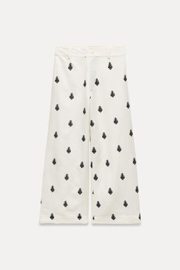 ZW COLLECTION CONTRAST EMBROIDERY CULOTTE TROUSERS - Zara фото 17