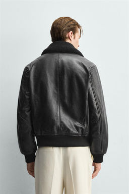 LEATHER JACKET WITH CONTRAST COLLAR - Zara фото 3