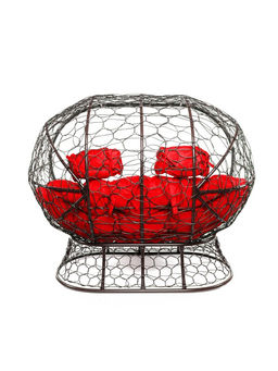 Диван садовый «Лежебока», 176×113×95 см, с искусственным ротангом, коричневый, с красной подушкой