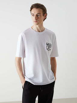 Bisiklet Yaka K?sa Kollu Bask?l? Penye Erkek Ti??rt