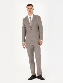 A__k Kahverengi Slim Fit Y_n Kar___ml_ Tak_m Elbise