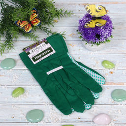 Цена за 12 шт. Перчатки полиэстер с полиуретановой точкой "Грин" 9 р-р ДоброСад