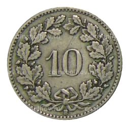 Монета 10 раппенов 1920 года Швейцария