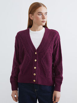 V Yaka Kendinden Desenli Kad?n Triko H?rka