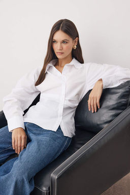 Trendyolmilla Ac?k Sar? Balon Kol Detayl? Bele Oturan Fitted Gomlek TWOSS25GO00155 фото 2