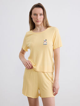 Bisiklet Yaka Nak??l? Kad?n ?ortlu Pijama Tak?m?