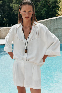LINEN BLEND DART BERMUDA SHORTS