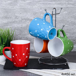 Кружки 4 штуки на металлическом стенде 450 мл / 3312-4 / Горох - Галеонтрейд фото 3
