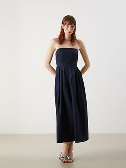 Straplez Yaka Poplin Elbise