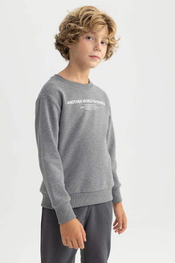 Толстый свитшот с принтом для мальчиков с круглым вырезом - Defacto фото 4
