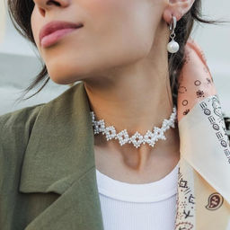 Чокер Жемчуг вышивка, цвет белый в серебре, 30 см - Queen fair фото 3