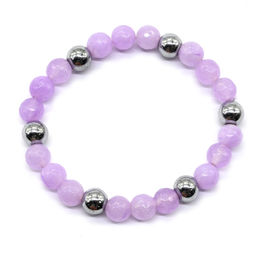 Браслет кальцит с гематитом шарик 8мм на резинке, цвет лавандовый, 17см