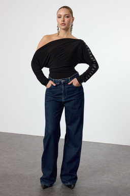 Trendyolmilla Siyah Kay?k Yaka Agraf Detayl? Orme Bluz TPRAW25BZ00025 фото 2