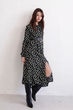 11128 Платье-рубашка удлинённое чёрное с принтом - Martichelli фото 8