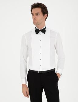 Beyaz Slim Fit Man_etli Pamuk Kar___ml_ Smokin G_mlek