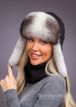 Ушанка норка трикотаж черно-светлая