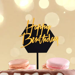 Цена за 2 шт. Топпер для торта «С днём рождения», чёрно-золотой