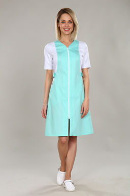 Халат женский 127 CVC/трикотаж. Цвет: белый и светло-бирюзовый