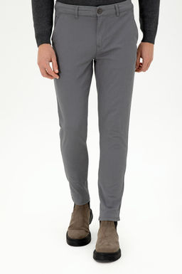 Erkek Slim Fit Gri Kanvas Pantolon
