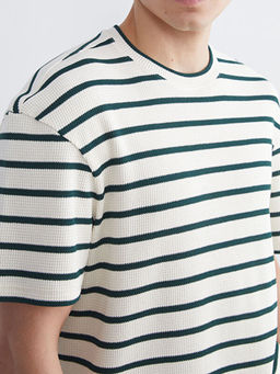 Bisiklet Yaka ?izgili Penye Erkek Ti??rt