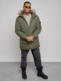 Парка мужская зимняя удлиненная с мехом цвета хаки 8318Kh - Wonderrman фото 12