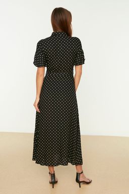 TRENDYOLMILLA Siyah Kusakl? Puantiyeli Maxi Viskon Dokuma Gomlek Elbise TWOSS19EL0094