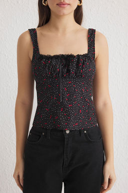 Trendyolmilla Ekru Ask?l? Limon Desenli Onu Buzgulu Crop Dokuma Bluz TWOSS25BZ00052 фото 13