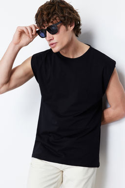 Siyah Basic Regular/Normal Kesim %100 Pamuk Kolsuz Atlet/T-Shirt TMNSS20AL0067