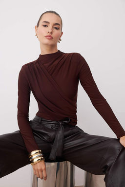 Kahverengi Buzgulu Vatka Detayl? Orme Party Bluz TPRAW26BZ00020