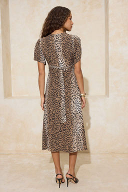 Cok renkli Animal Desen F?rf?r ve Baglama Detayl? Midi Dokuma Elbise TWOSS26EL00066 - Trendyolmilla фото 6