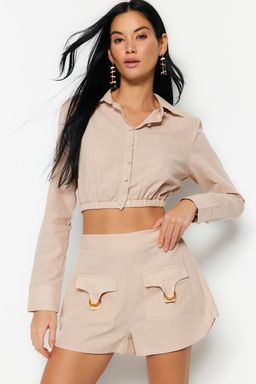 Bej Dokuma Aksesuarl? %100 Pamuklu Plaj Sort & Bermuda TBESS23SR00026