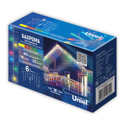 ULD-B6006-080/STK MULTI IP44 Бахрома светодиодная со статическим свечением, 6м. Соединяемая. 80 светодиодов. Разноцветный свет. Провод прозрачный. ТМ Uniel