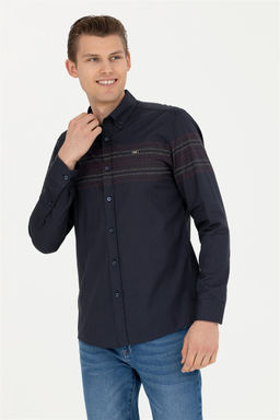 Мужская темно-синяя рубашка с длинным рукавом