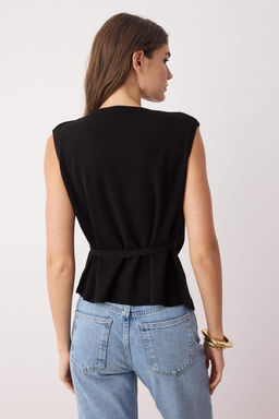Siyah Merserize Gorunumlu Asimetrik Degaje Yaka Triko Ince Bluz TWOAW26BZ00001 - Trendyolmilla фото 11