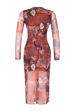 Kahverengi Bask?l? Tul Astarl? Vucuda Oturan Dik Yaka Midi Orme Elbise TWOAW24EL00165 - Trendyolmilla фото 14