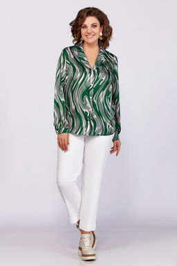 Блуза Swallow 783-Р зеленый+бежевые разводы  фото 7