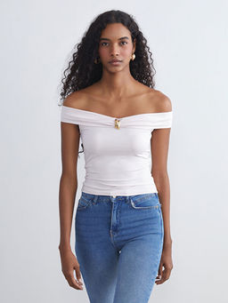 Kay?k Yaka Metal Aplikeli Bluz