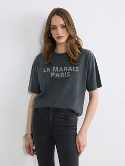 Paris Bask?l? Ta?l? Oversize Kad?n Ti??rt