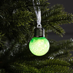Ёлочный шар Зимний узор зелёный, d=5 см, 1 LED, от батареек AG13x3, свечение тёплое белое