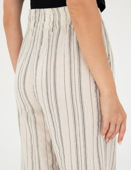 Ekru Dokulu Y_ksek Bel Loose Fit Pantolon