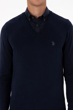 Erkek Slim Fit V Yaka Lacivert Basic Triko Kazak - U.s. polo assn фото 6
