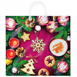 Цена за 10 шт. Пакет подарочный ПВД с пластиковой ручкой 37х34см "Печенье", 80 мкм (Россия)