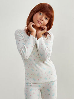 Bisiklet Yaka ?i?ekli K?z ?ocuk Pijama Tak?m?