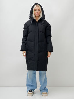 Пальто летучая мышь женское с капюшоном зимнее черного цвета 9616Ch - Mtforce фото 6