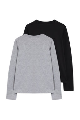 Siyah-Gri 2li Paket %100 Pamuk Bisiklet Yaka Regular/Normal Kesim Orme T-Shirt TWOAW25TS00001