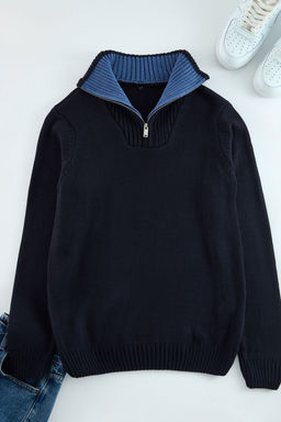 TRENDYOL MAN Lacivert Casual Regular Yar?m Bal?kc? Yaka Duz Triko Kazak TMNAW25KZ00008 - Trendyolmilla фото 6