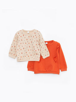 Bisiklet Yaka Uzun Kollu K?z Bebek Sweatshirt 2li