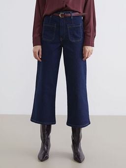 Beli Kemerli Wideleg Kad?n Jean Pantolon