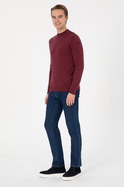 Джемпер Slim Fit Polo Yaka бордовый из хлопка