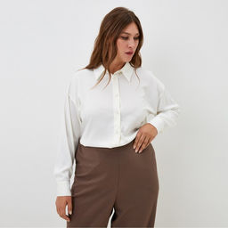 Блузка женская шелковая MIST plus-size, размер 58, молочная